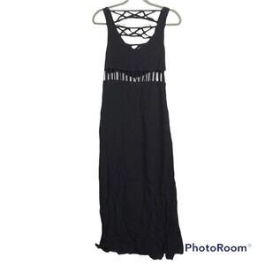 Nasty Gal caged waist and back solid black maxi dress size S